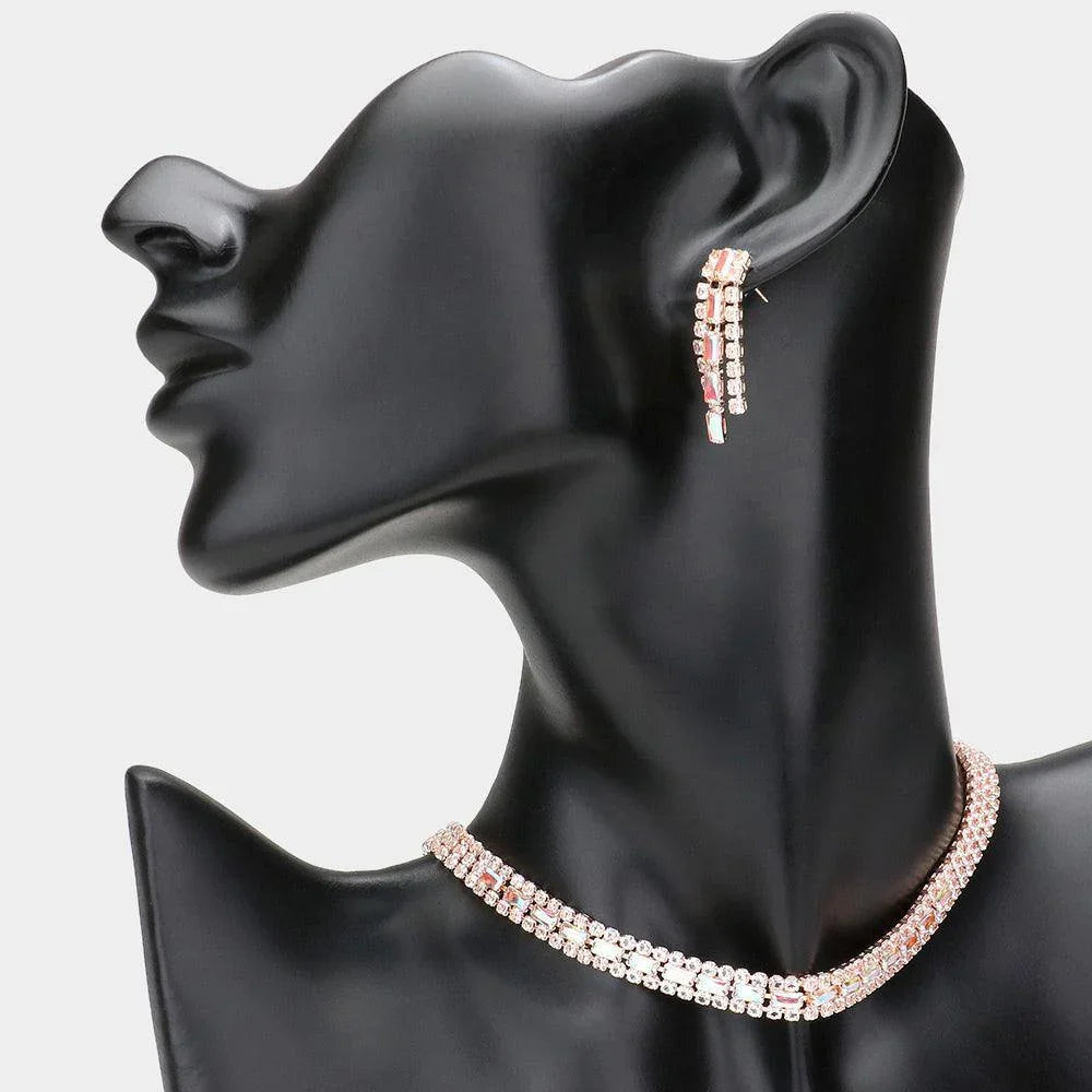 Rose Gold Baguette Stone Detailed Rhinestone Choker Necklace - Jewelry Store by Erik Rayo