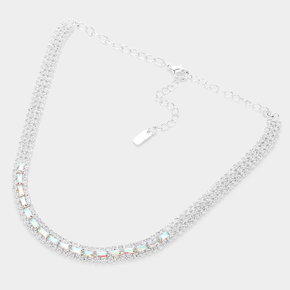 Silver Baguette Stone Detailed Rhinestone Choker Necklace - Jewelry Store by Erik Rayo
