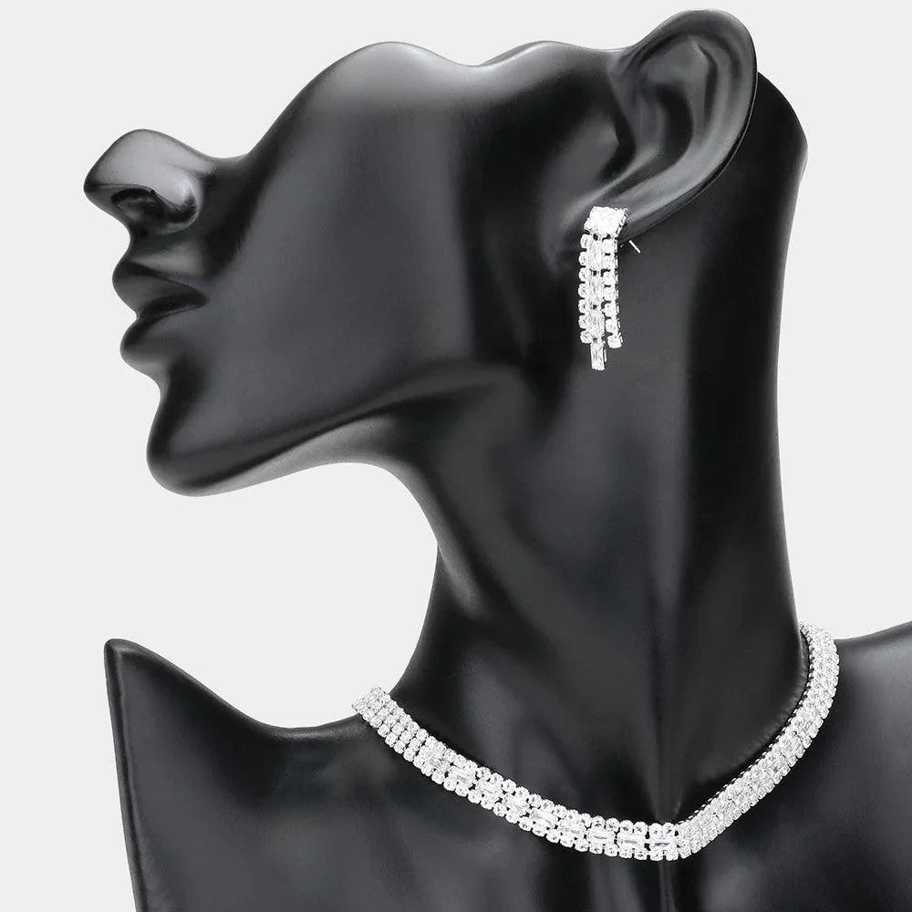 Silver Baguette Stone Detailed Rhinestone Choker Necklace - Jewelry Store by Erik Rayo