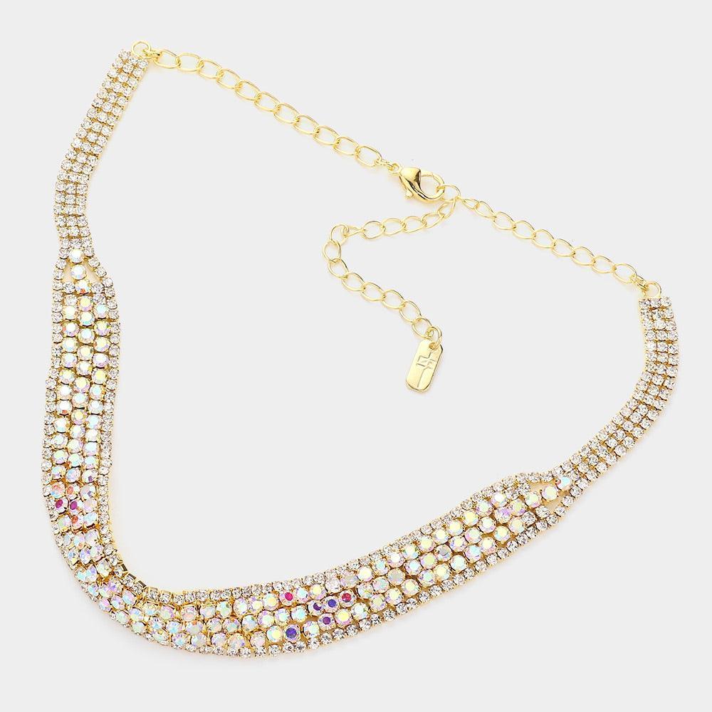 Gold Bubble Stone Detailed Rhinestone Choker Necklace - Jewelry Store by Erik Rayo