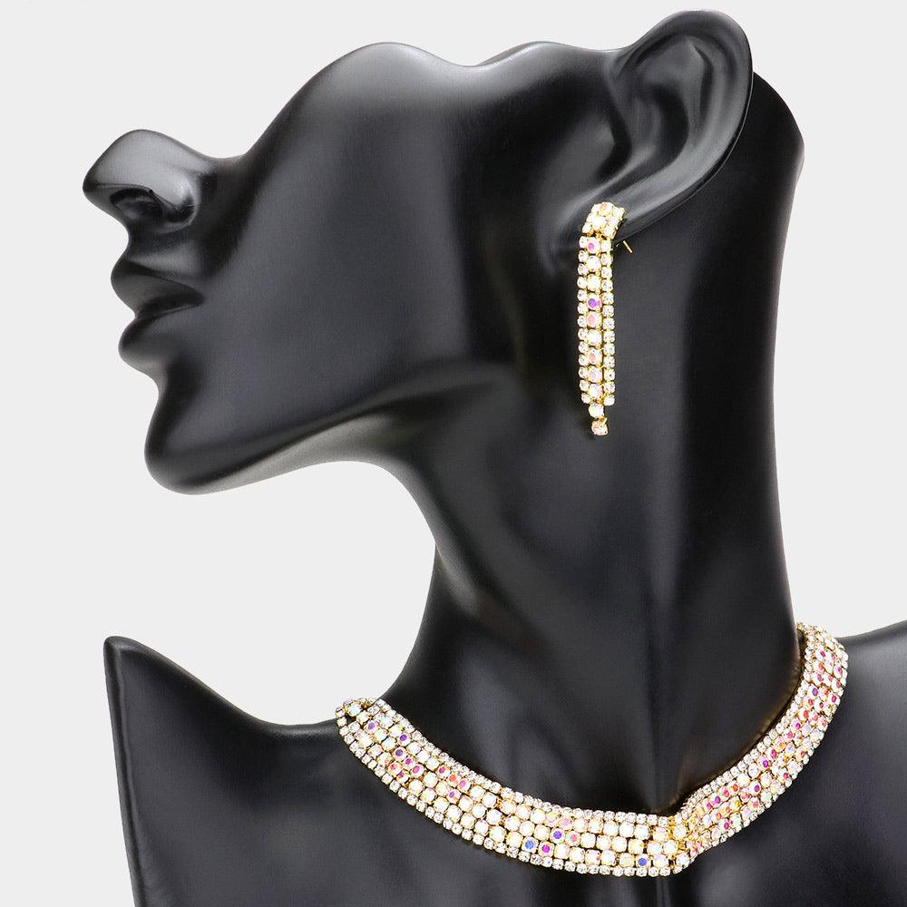 Gold Bubble Stone Detailed Rhinestone Choker Necklace