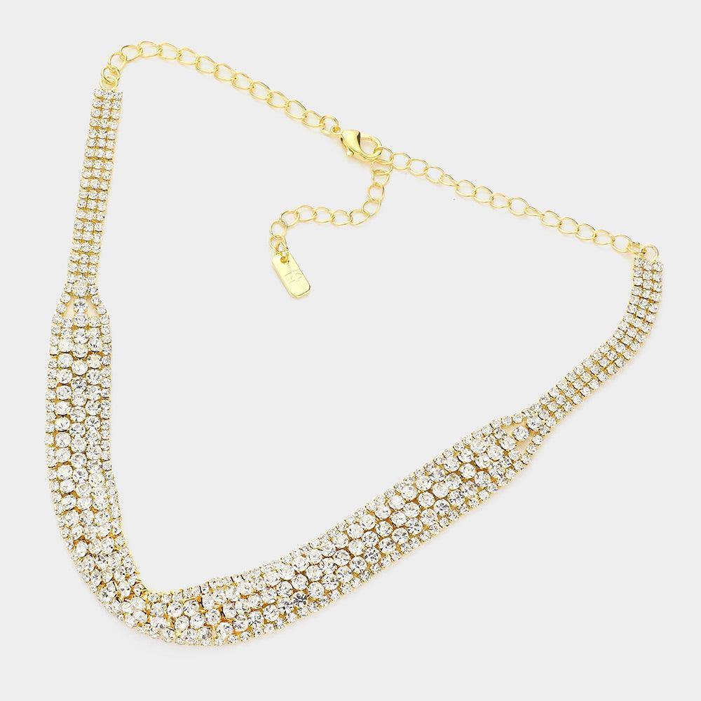Gold Bubble Stone Detailed Rhinestone Choker Necklace - Jewelry Store by Erik Rayo