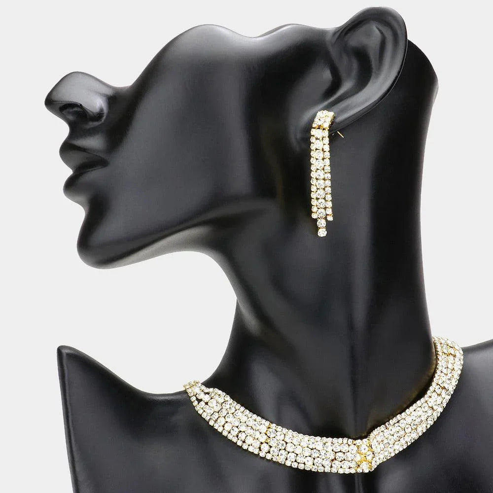 Gold Bubble Stone Detailed Rhinestone Choker Necklace - Jewelry Store by Erik Rayo