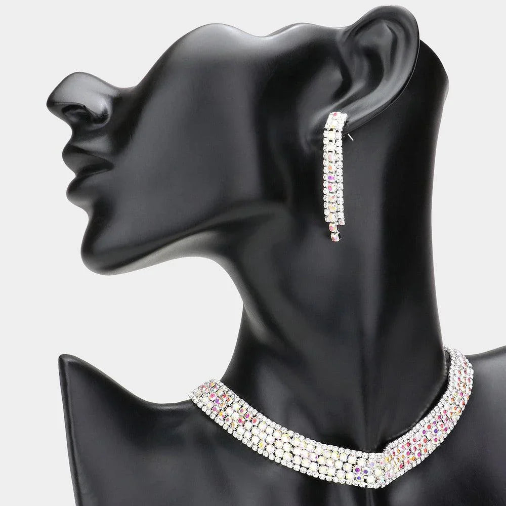 Silver Bubble Stone Detailed Rhinestone Choker Necklace - Jewelry Store by Erik Rayo
