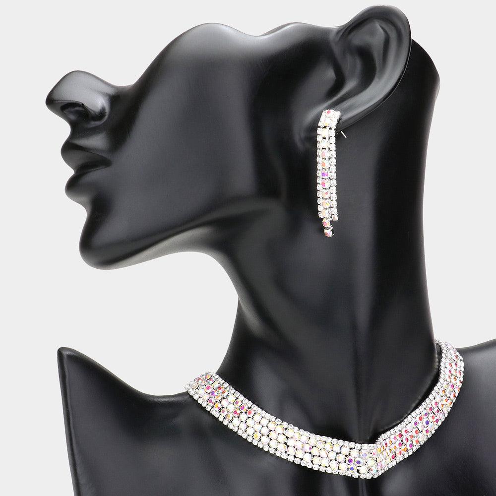 Silver Bubble Stone Detailed Rhinestone Choker Necklace