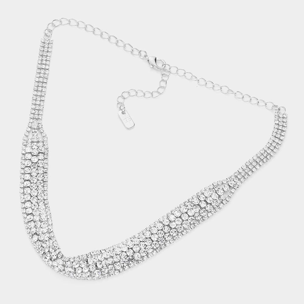 Silver Bubble Stone Detailed Rhinestone Choker Necklace - Jewelry Store by Erik Rayo