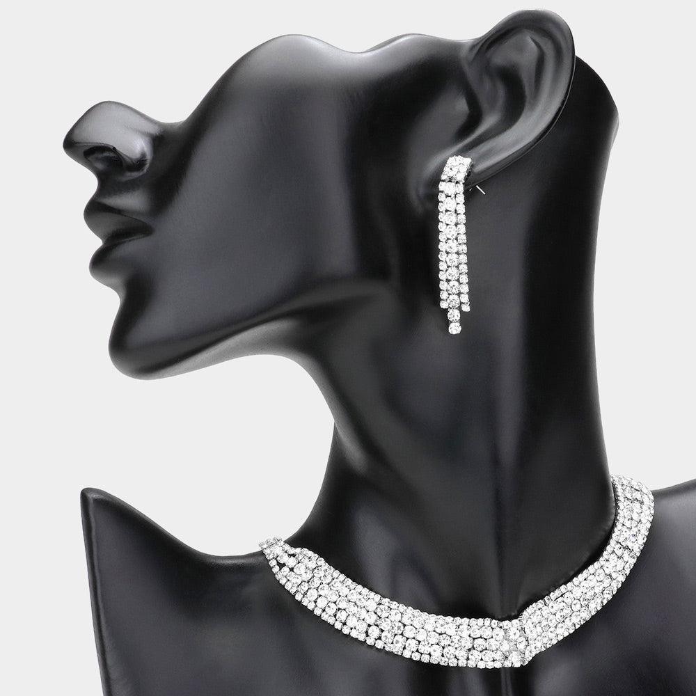 Silver Bubble Stone Detailed Rhinestone Choker Necklace - Jewelry Store by Erik Rayo