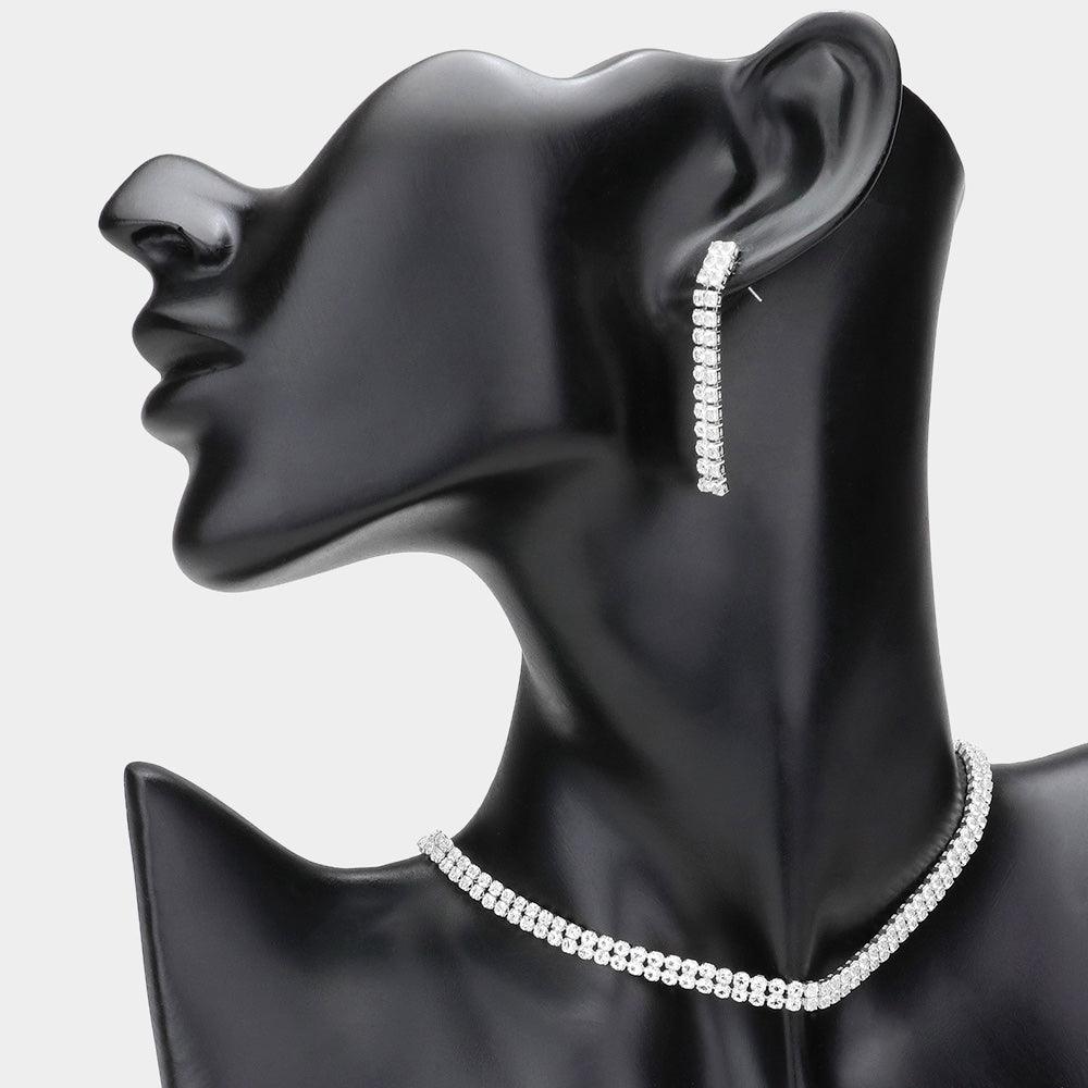 Silver Choker Necklace Rhinestone Paved