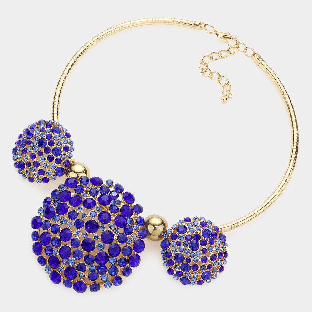 Blue Bubble Stone Cluster Triple Round Choker Necklace - Jewelry Store by Erik Rayo