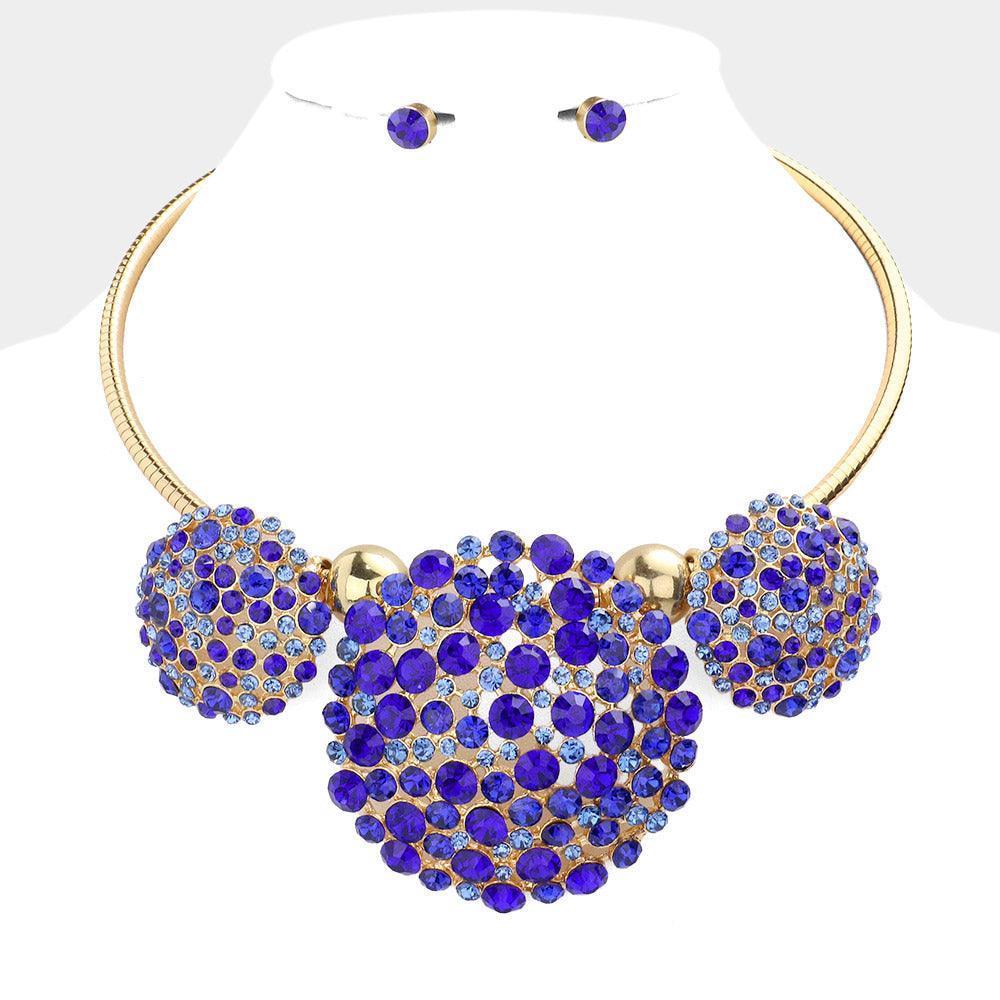 Blue Bubble Stone Cluster Triple Round Choker Necklace - Jewelry Store by Erik Rayo