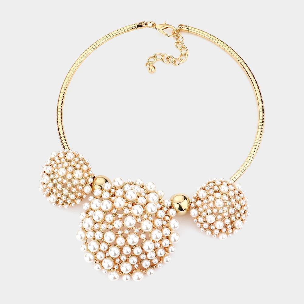 Cream Pearl Cluster Triple Round Choker Necklace - Jewelry Store by Erik Rayo