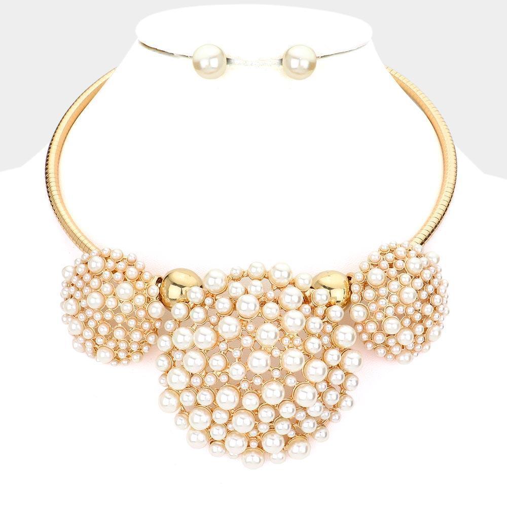 Cream Pearl Cluster Triple Round Choker Necklace - Jewelry Store by Erik Rayo
