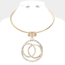 Load image into Gallery viewer, Gold Rhinestone Embellished Open Circle Link Pendant Choker Necklace
