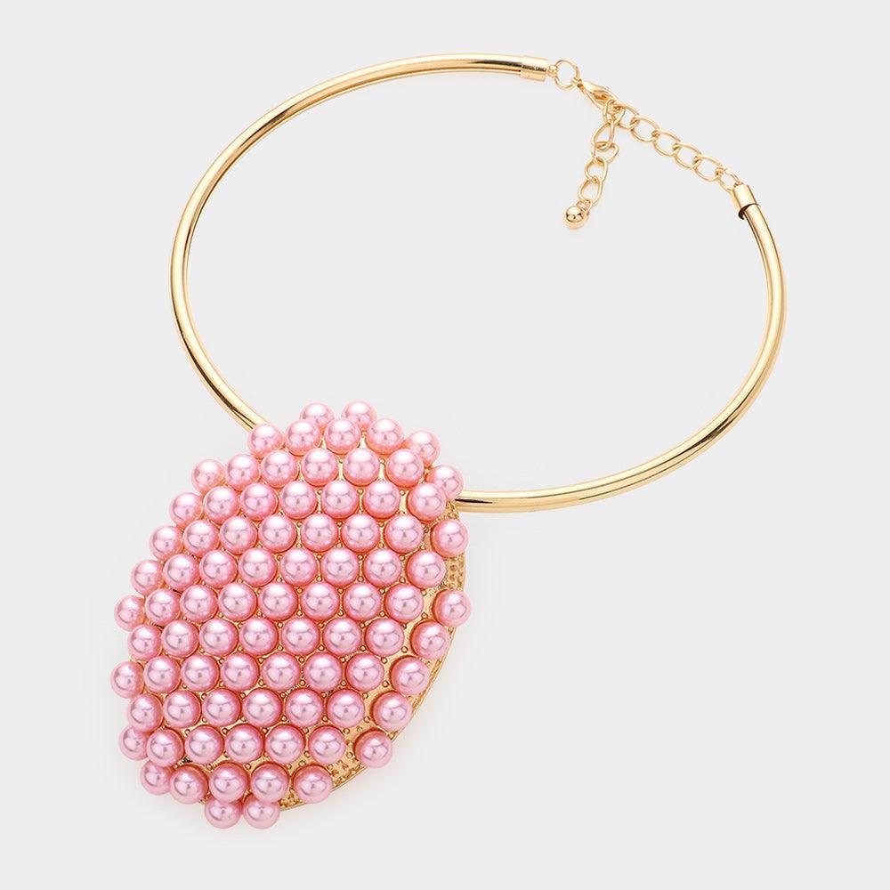 Pink Pearl Cluster Oval Choker Necklace - Jewelry Store by Erik Rayo