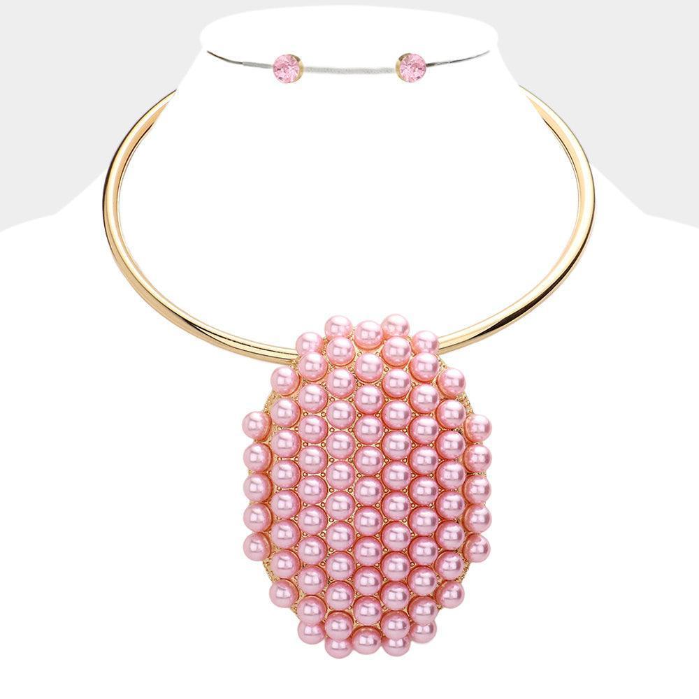 Pink Pearl Cluster Oval Choker Necklace - Jewelry Store by Erik Rayo
