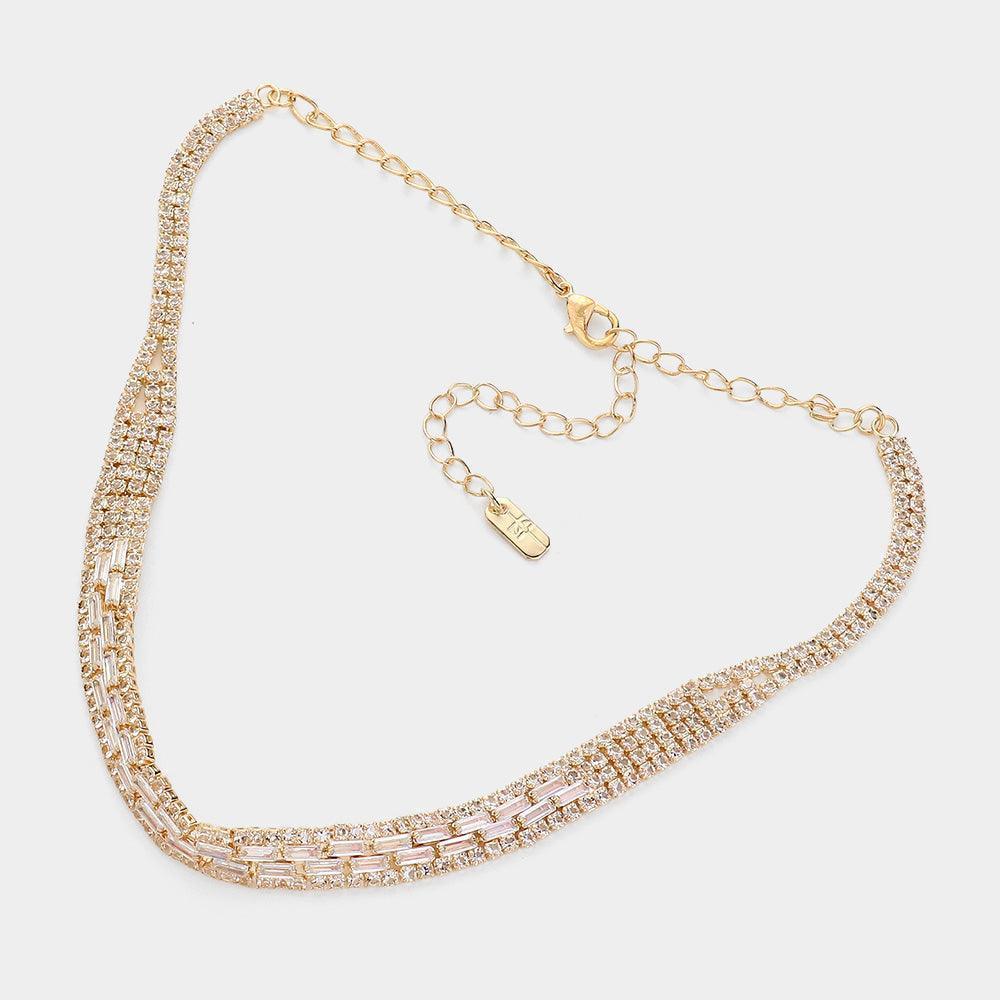Gold Baguette CZ Stone Embellished Evening Choker Necklace - Jewelry Store by Erik Rayo