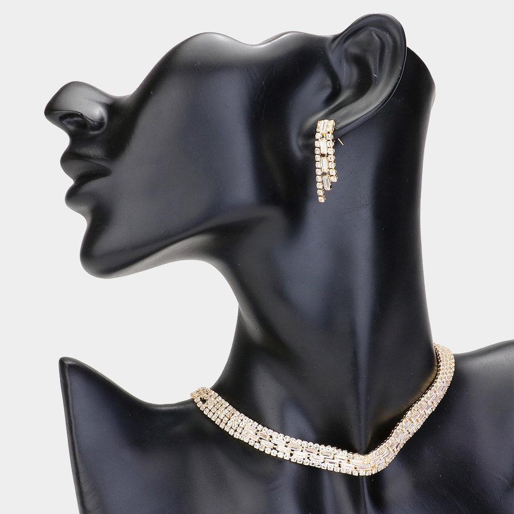 Gold Baguette CZ Stone Embellished Evening Choker Necklace - Jewelry Store by Erik Rayo
