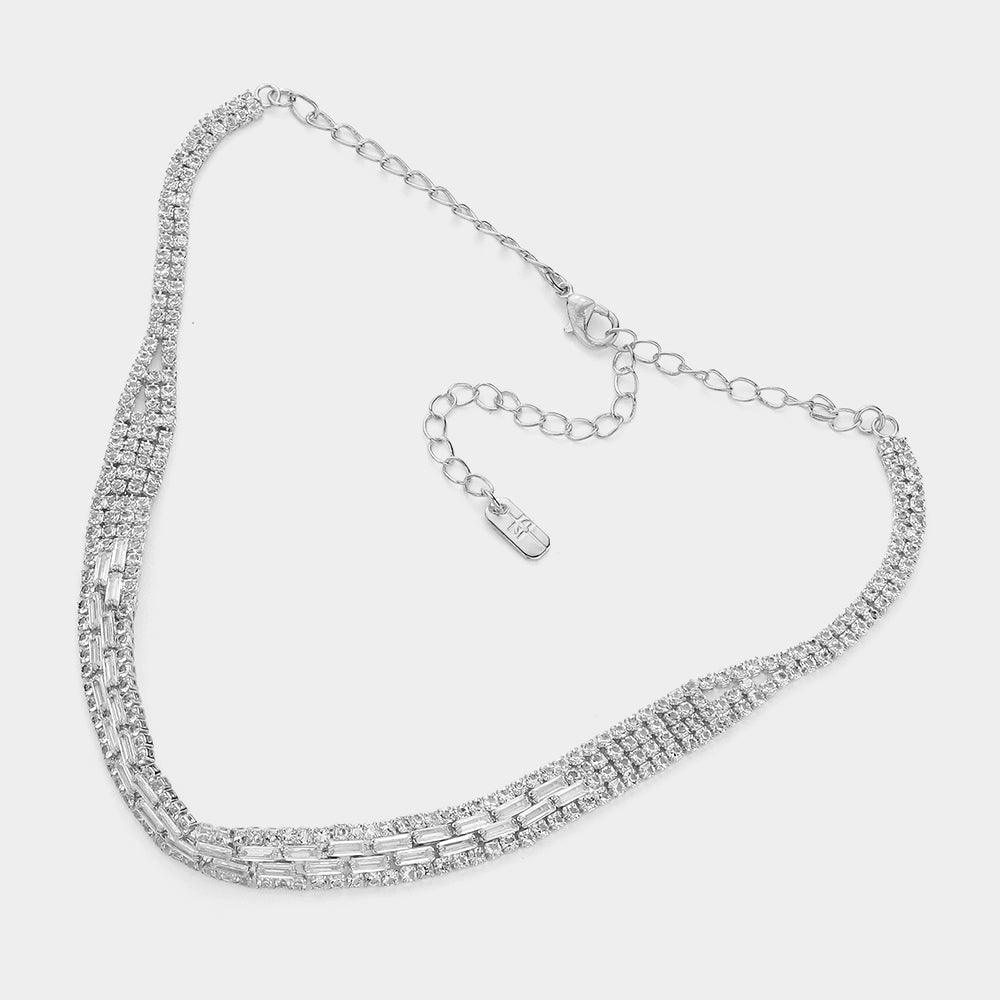 Silver Baguette CZ Stone Embellished Evening Choker Necklace - Jewelry Store by Erik Rayo