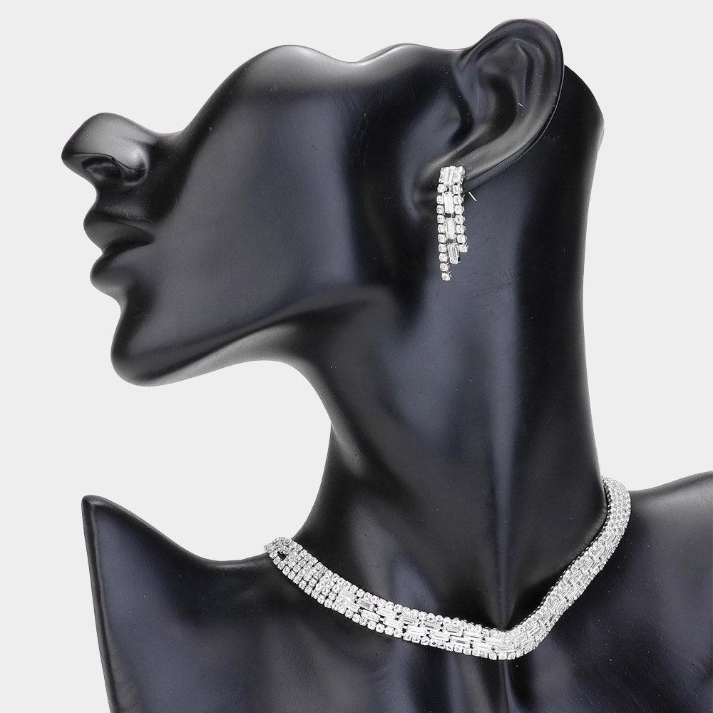 Silver Baguette CZ Stone Embellished Evening Choker Necklace - Jewelry Store by Erik Rayo