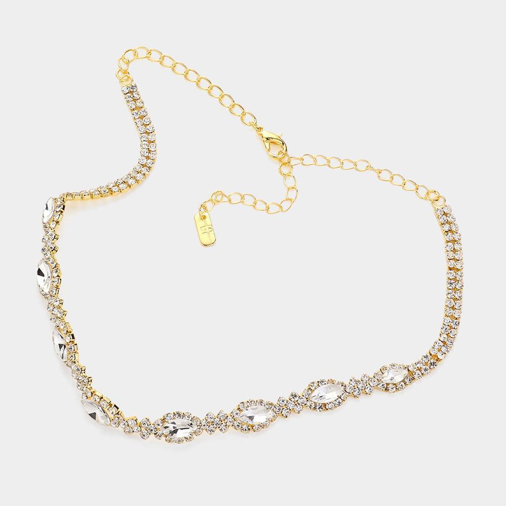 Gold Marquise Stone Pointed Evening Choker Necklace - Jewelry Store by Erik Rayo