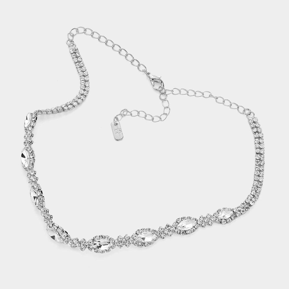 Silver Marquise Stone Pointed Evening Choker Necklace - Jewelry Store by Erik Rayo
