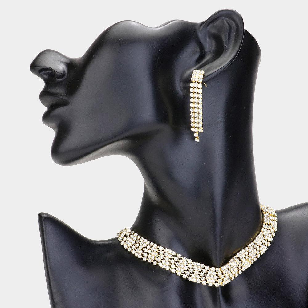 Gold Evening Choker Necklace Rhinestone Paved - Jewelry Store by Erik Rayo