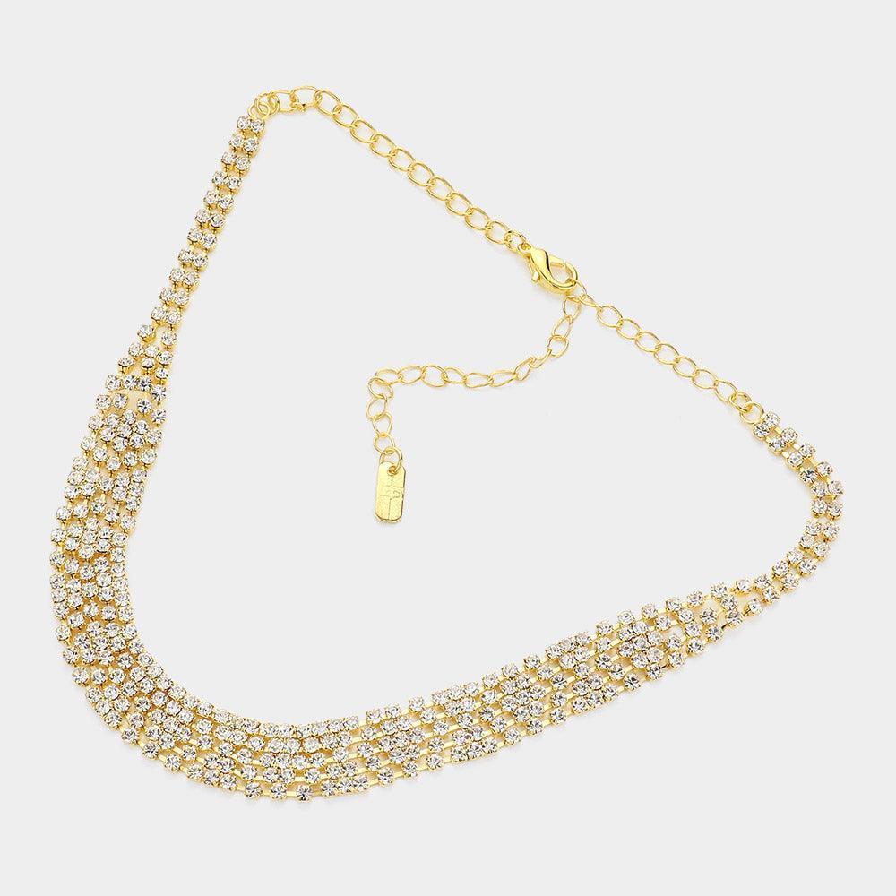 Gold Evening Choker Necklace Rhinestone Paved - Jewelry Store by Erik Rayo