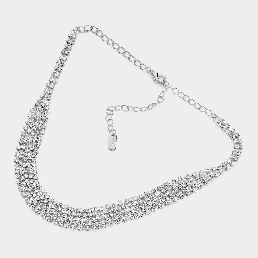 Silver Evening Choker Necklace Rhinestone Paved - Jewelry Store by Erik Rayo