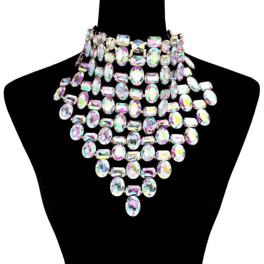 Gold Multi Stone Cluster Bib Choker Evening Necklace - Jewelry Store by Erik Rayo