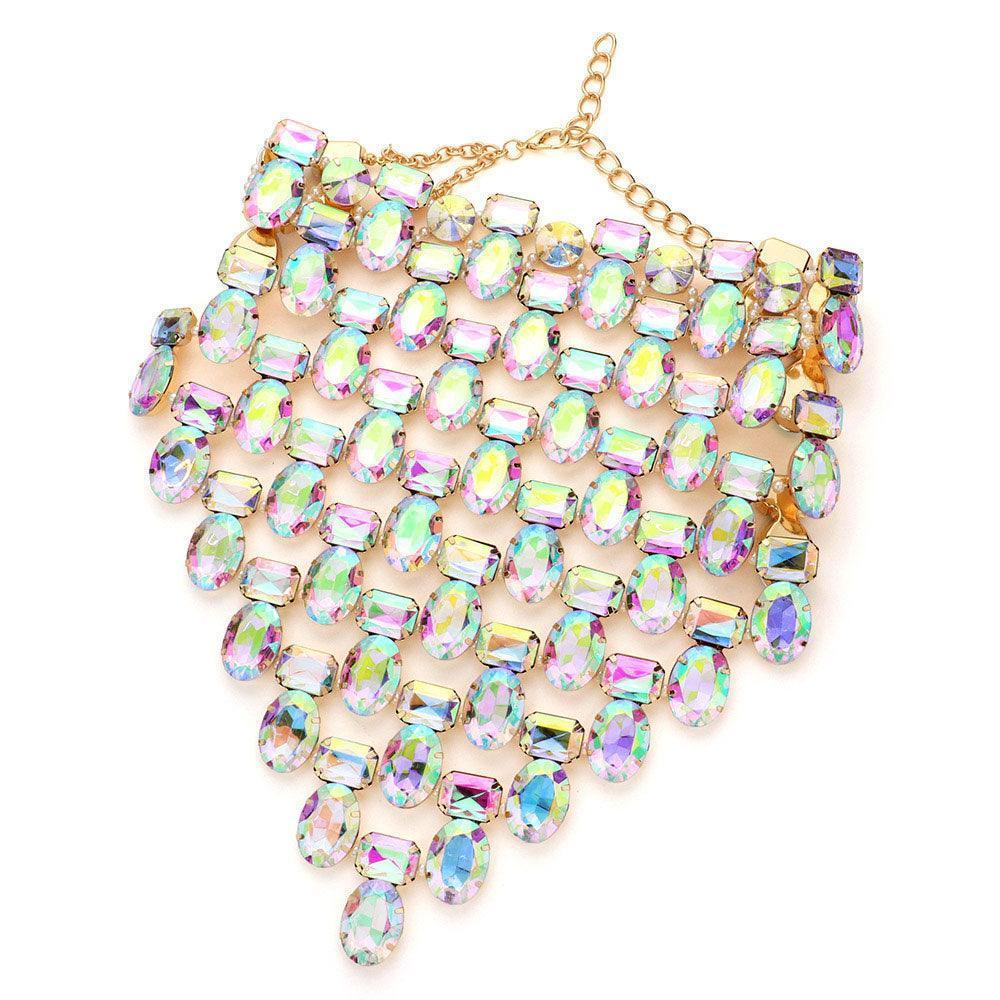 Gold Multi Stone Cluster Bib Choker Evening Necklace - Jewelry Store by Erik Rayo