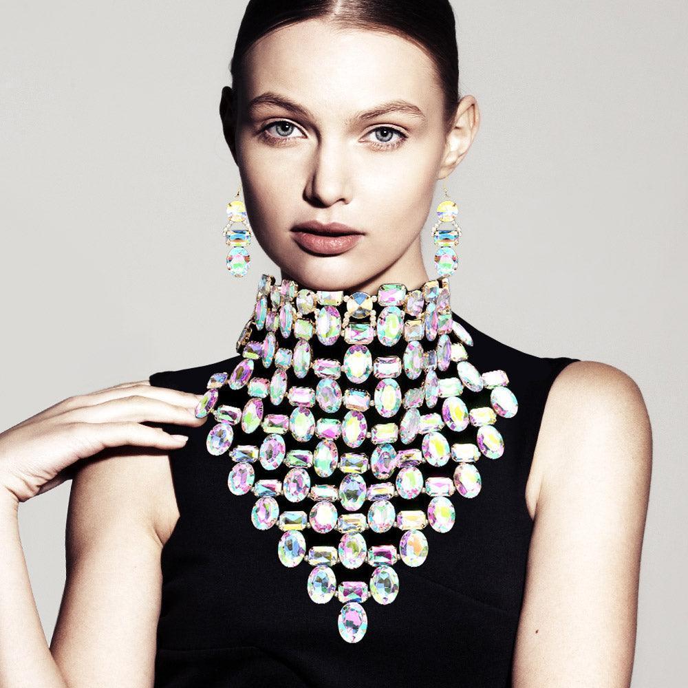 Gold Multi Stone Cluster Bib Choker Evening Necklace - Jewelry Store by Erik Rayo