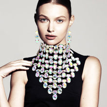 Load image into Gallery viewer, Gold Multi Stone Cluster Bib Choker Evening Necklace
