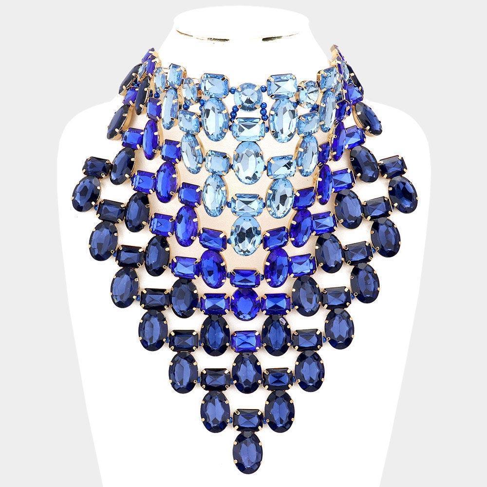 Gold Multi Stone Cluster Bib Choker Evening Necklace - Jewelry Store by Erik Rayo