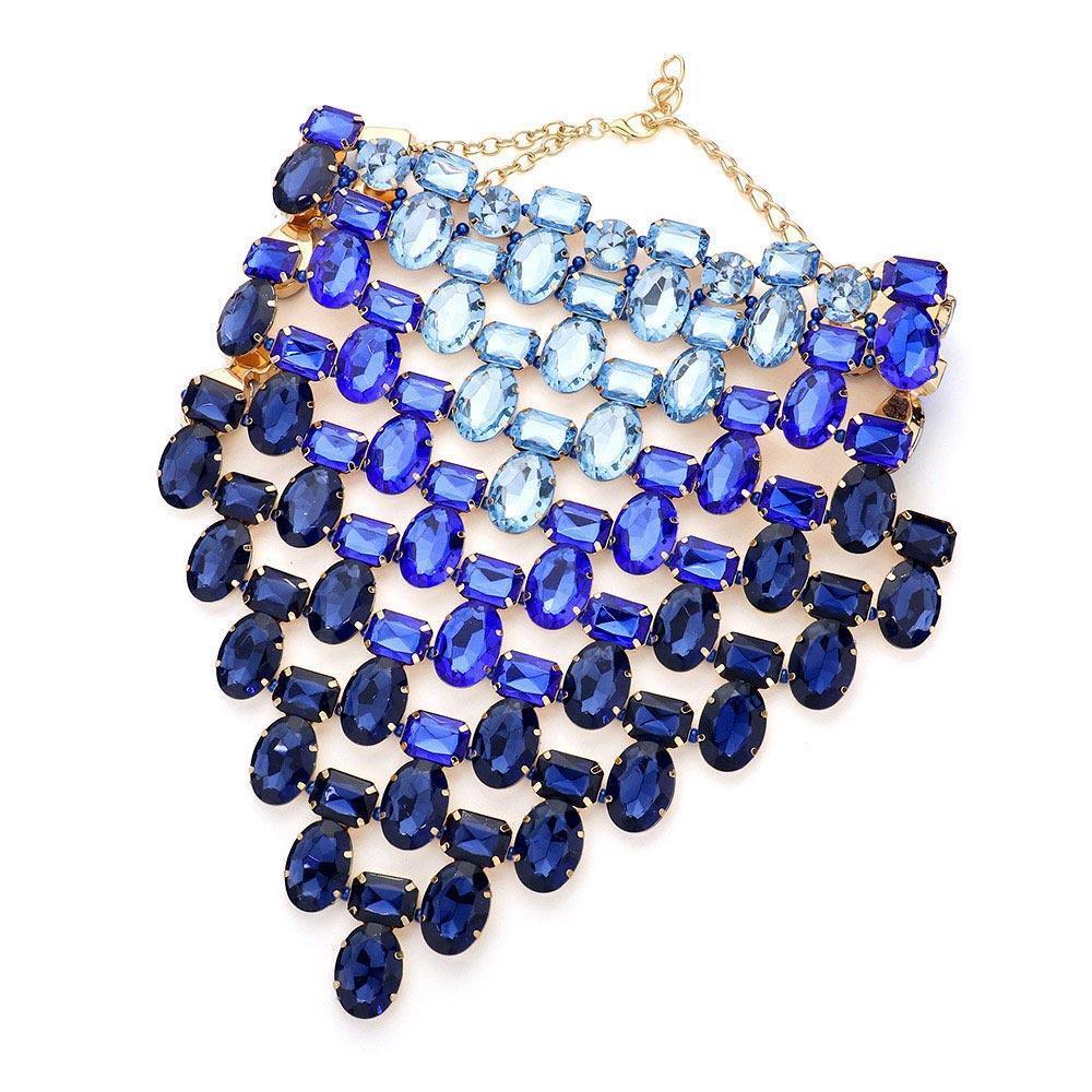 Gold Multi Stone Cluster Bib Choker Evening Necklace - Jewelry Store by Erik Rayo