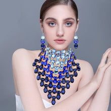 Load image into Gallery viewer, Gold Multi Stone Cluster Bib Choker Evening Necklace
