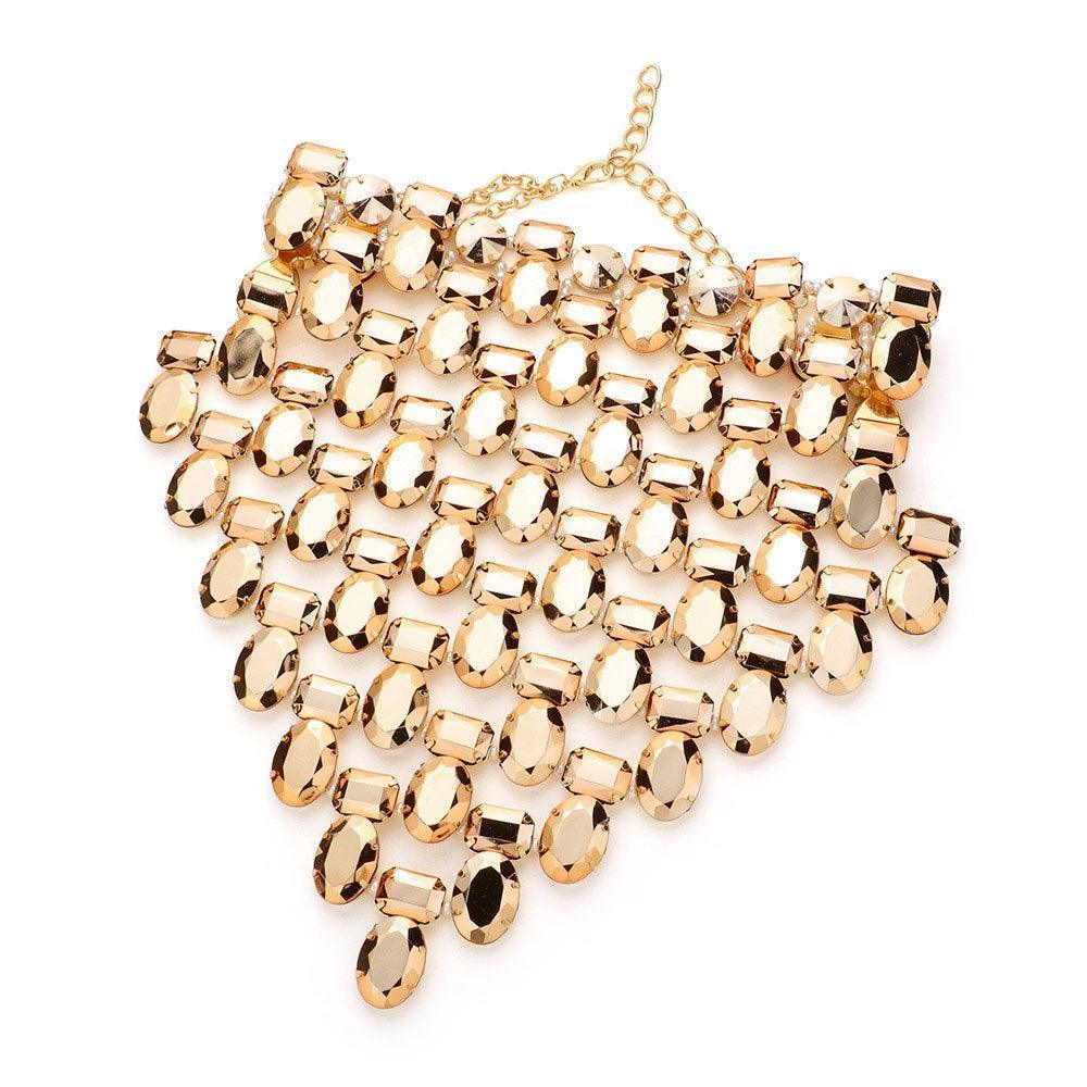 Gold Multi Stone Cluster Bib Choker Evening Necklace - Jewelry Store by Erik Rayo
