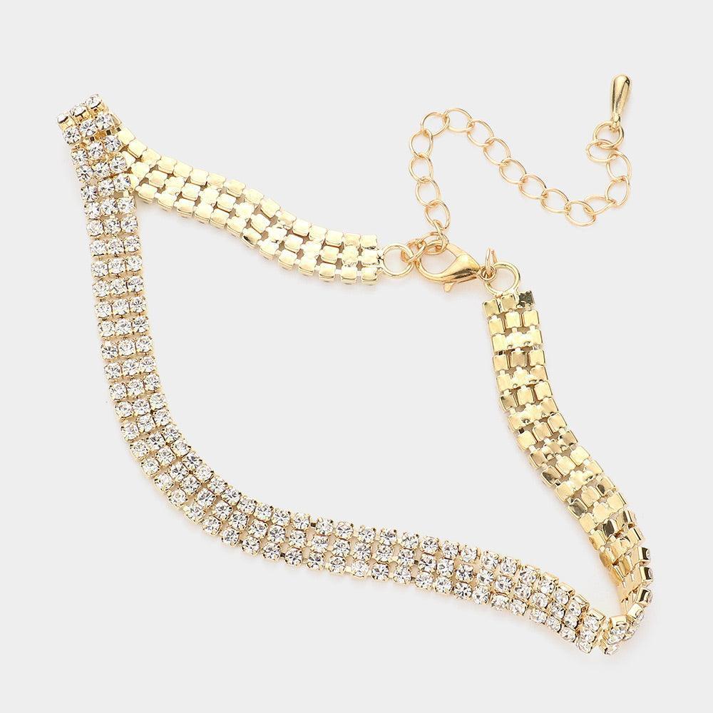 Gold 3 Rows Rhinestone Choker Necklace - Jewelry Store by Erik Rayo