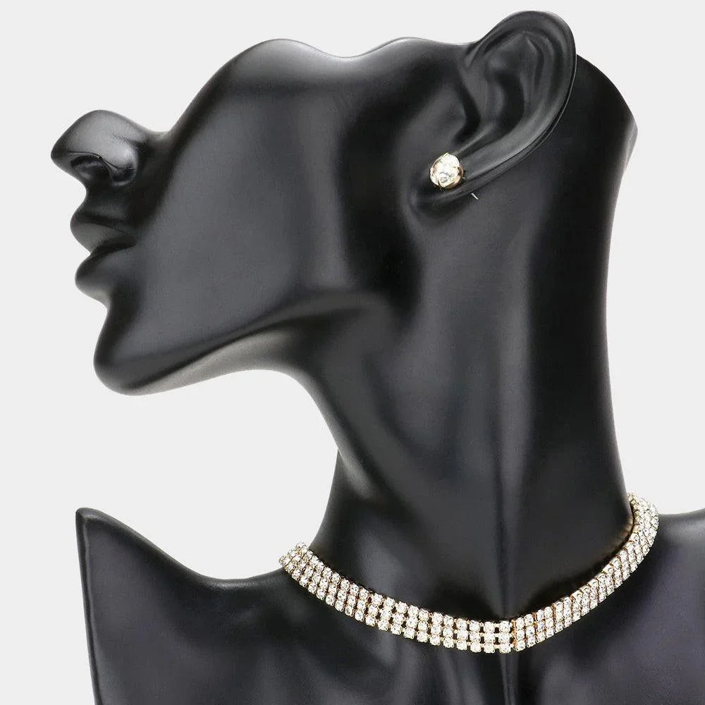 Gold 3 Rows Rhinestone Choker Necklace - Jewelry Store by Erik Rayo