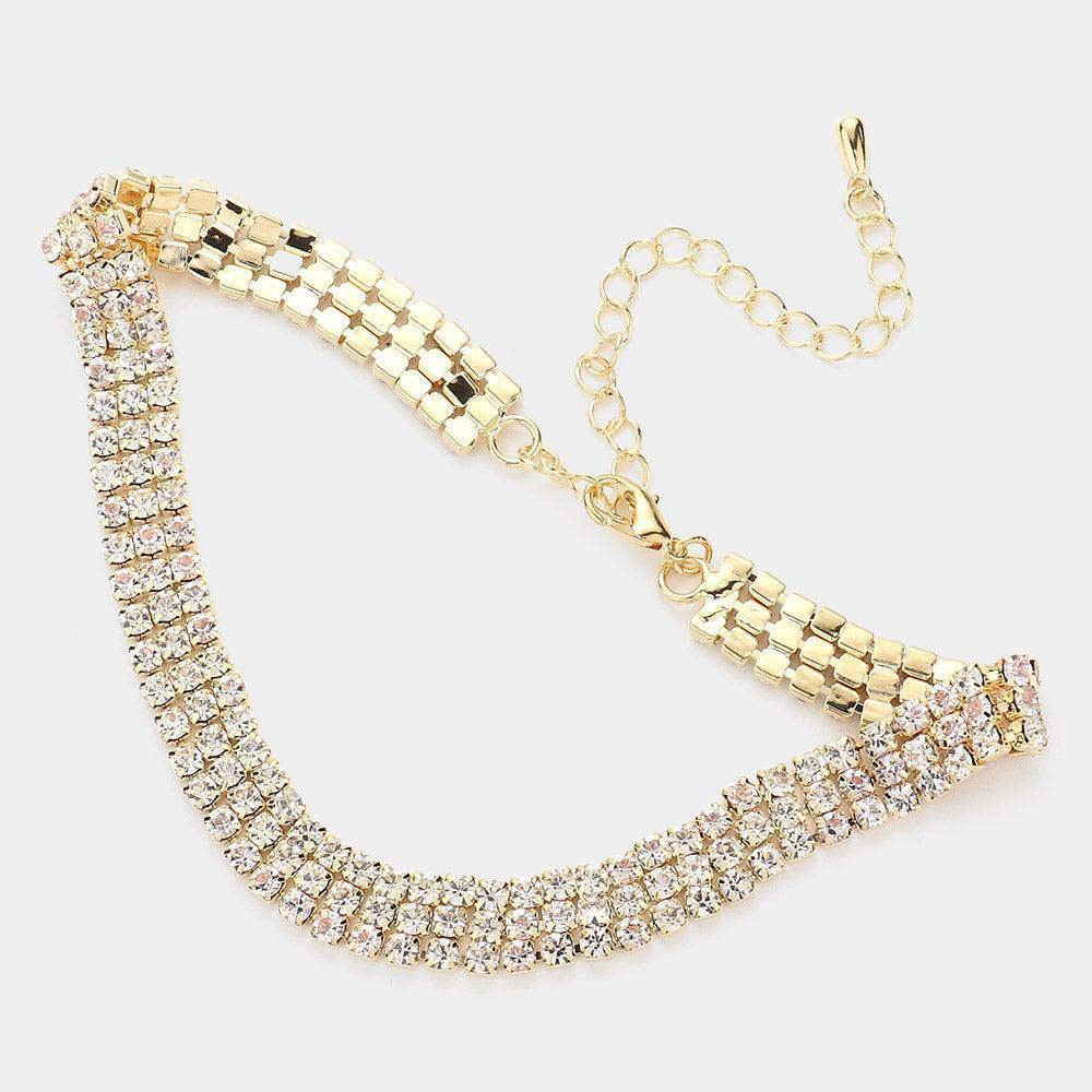 Gold 3 Rows Rhinestone Choker Necklace - Jewelry Store by Erik Rayo