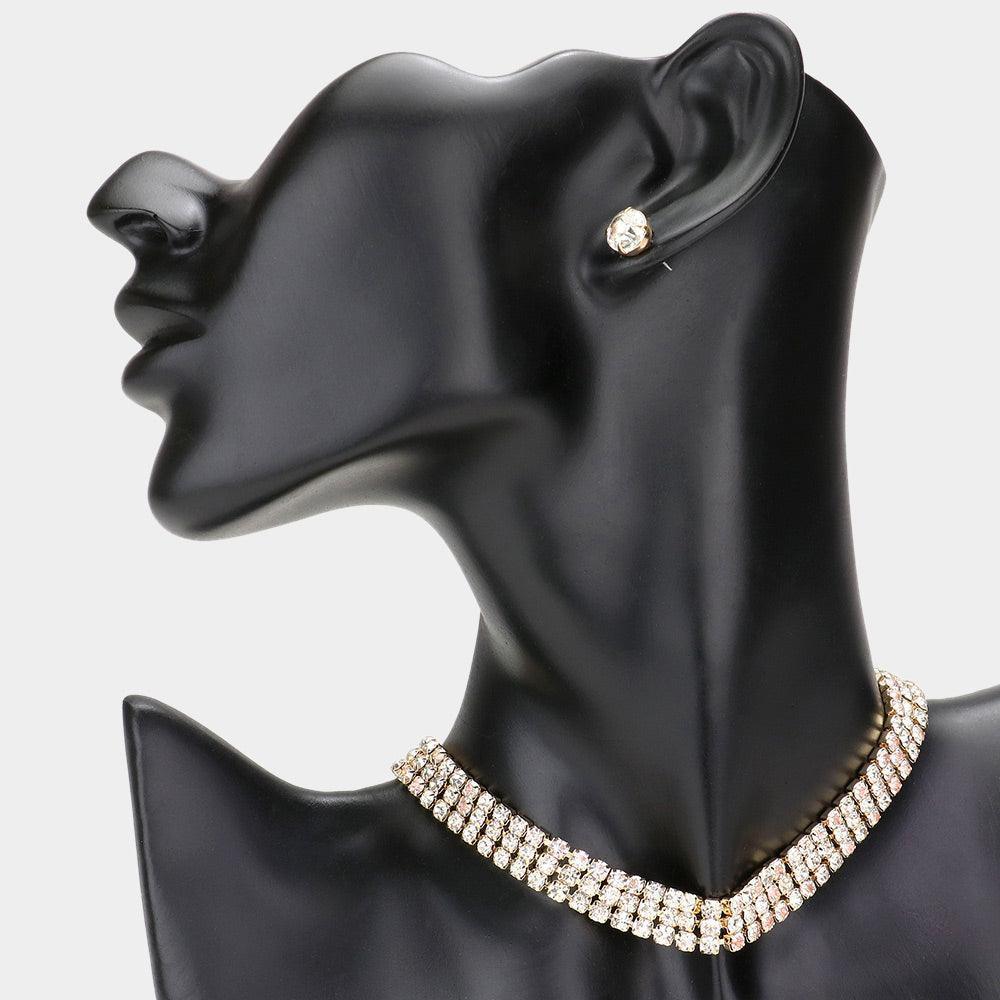 Gold 3 Rows Rhinestone Choker Necklace - Jewelry Store by Erik Rayo