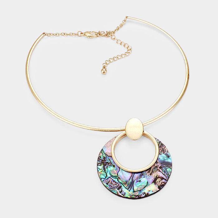 Gold Hollow Round Abalone Metal Choker Necklace - Jewelry Store by Erik Rayo