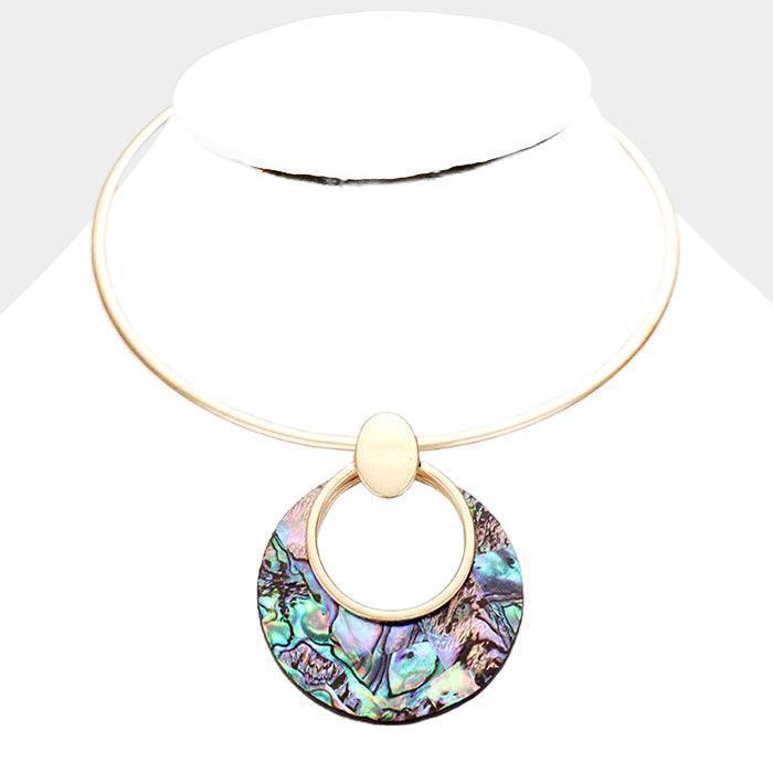 Gold Hollow Round Abalone Metal Choker Necklace - Jewelry Store by Erik Rayo