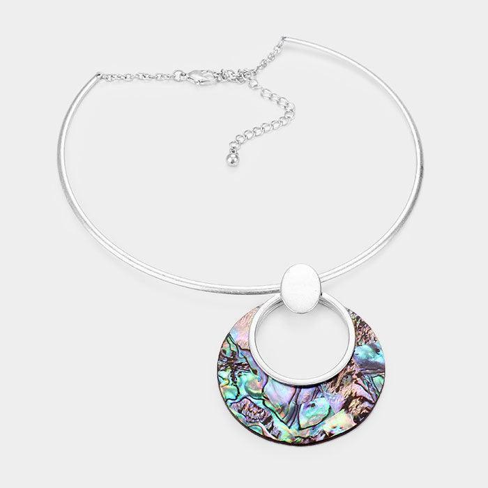 Gold Hollow Round Abalone Metal Choker Necklace - Jewelry Store by Erik Rayo