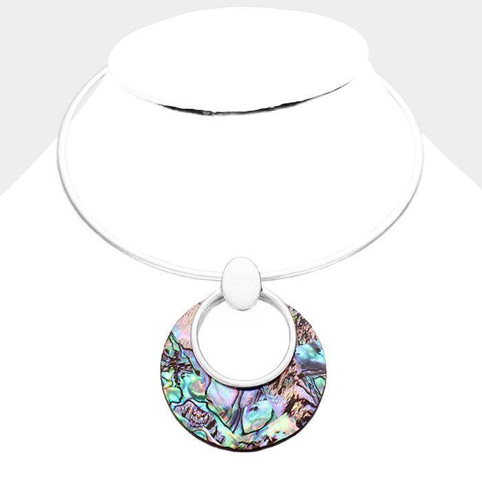Gold Hollow Round Abalone Metal Choker Necklace - Jewelry Store by Erik Rayo