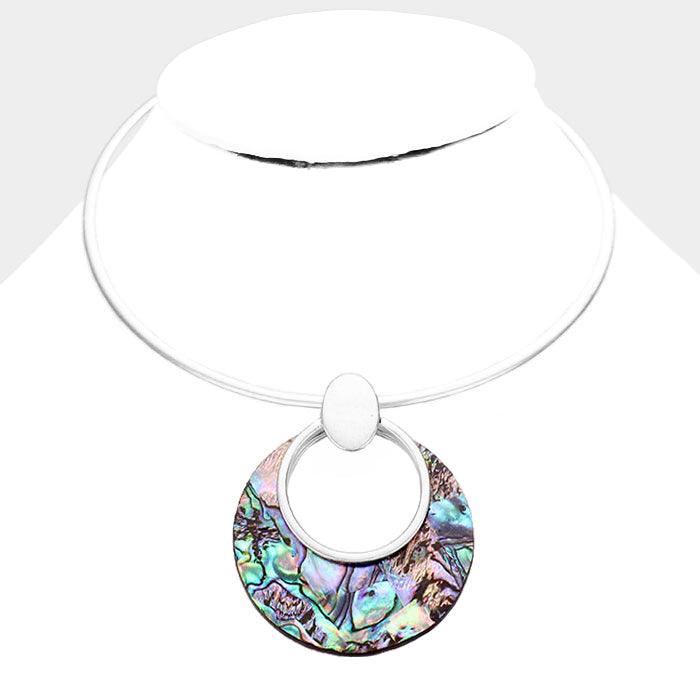 Gold Hollow Round Abalone Metal Choker Necklace