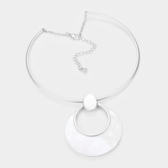 Silver Hollow Round Mother of Pearl Metal Choker Necklace - Jewelry Store by Erik Rayo