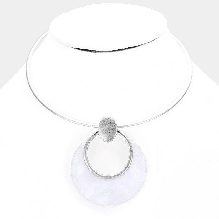 Silver Hollow Round Mother of Pearl Metal Choker Necklace - Jewelry Store by Erik Rayo