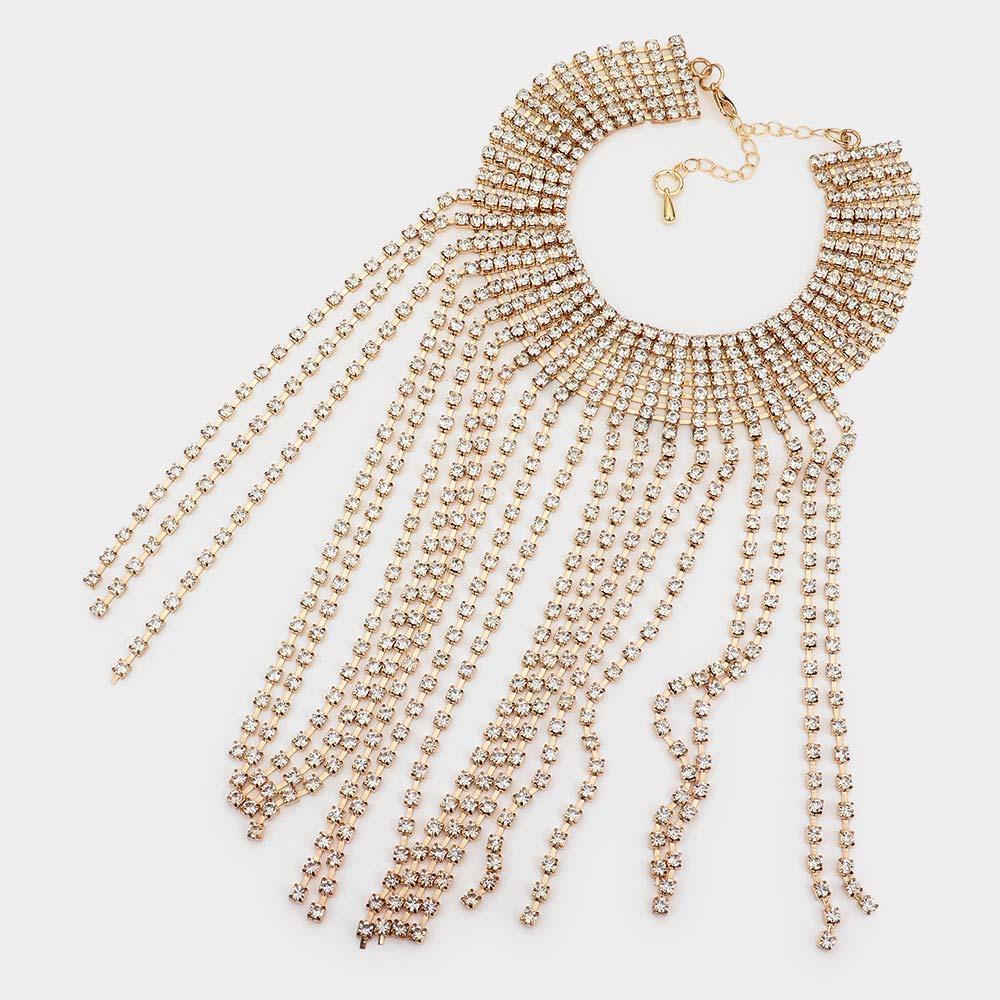 Gold Stone Fringe Choker Evening Necklace - Jewelry Store by Erik Rayo