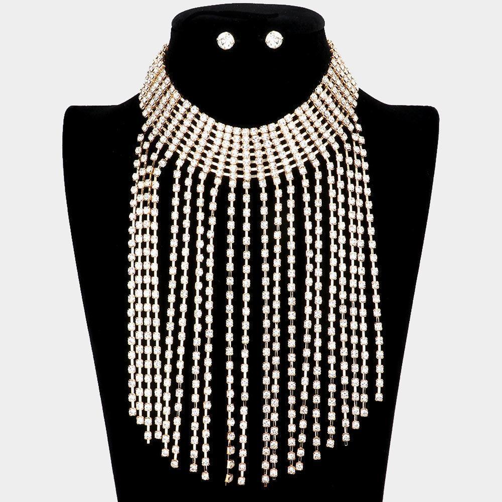 Gold Stone Fringe Choker Evening Necklace - Jewelry Store by Erik Rayo