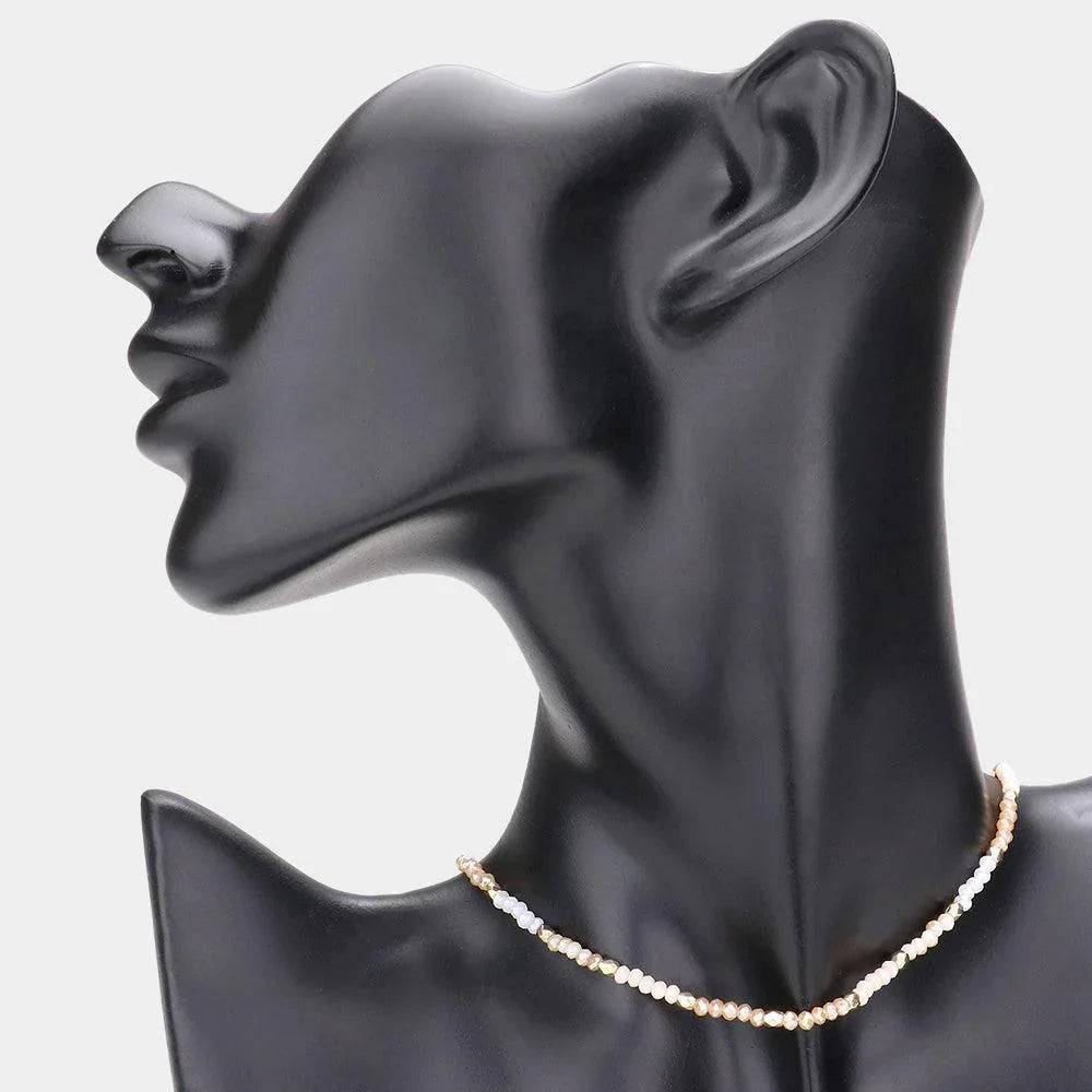 Beige Faceted Beaded Choker Necklace - Jewelry Store by Erik Rayo